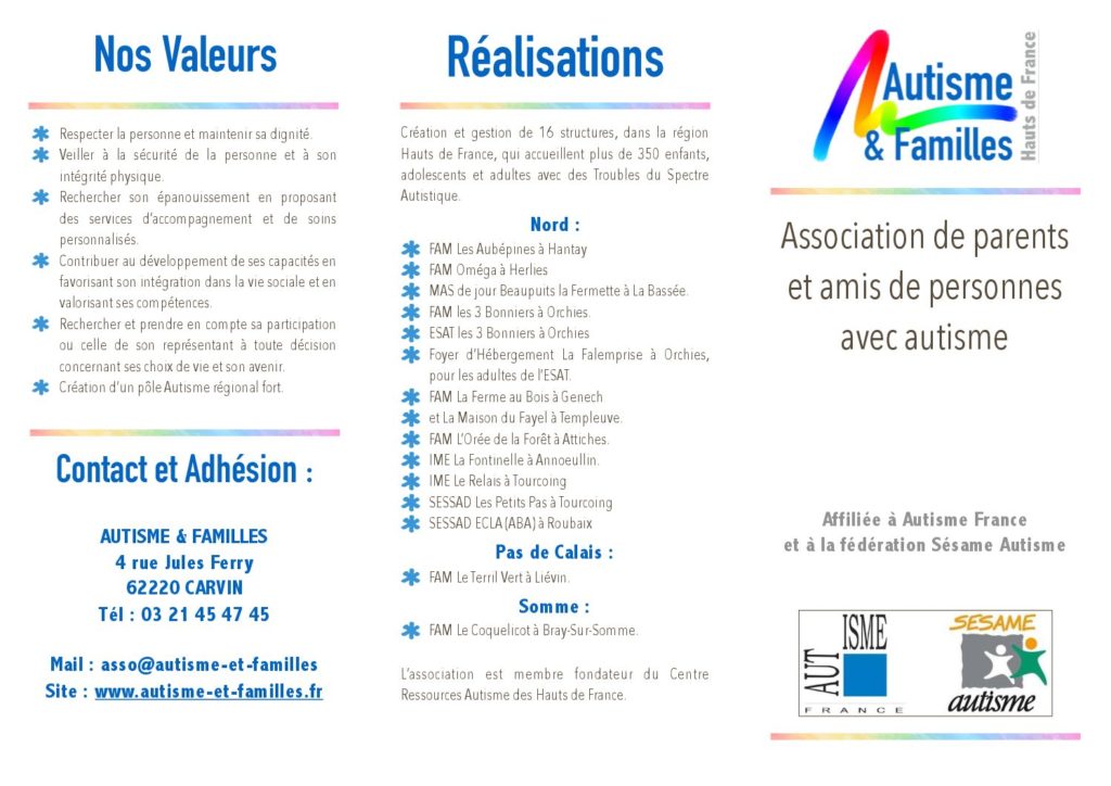 Dépliant Autisme & Familles – Association Autisme & Familles